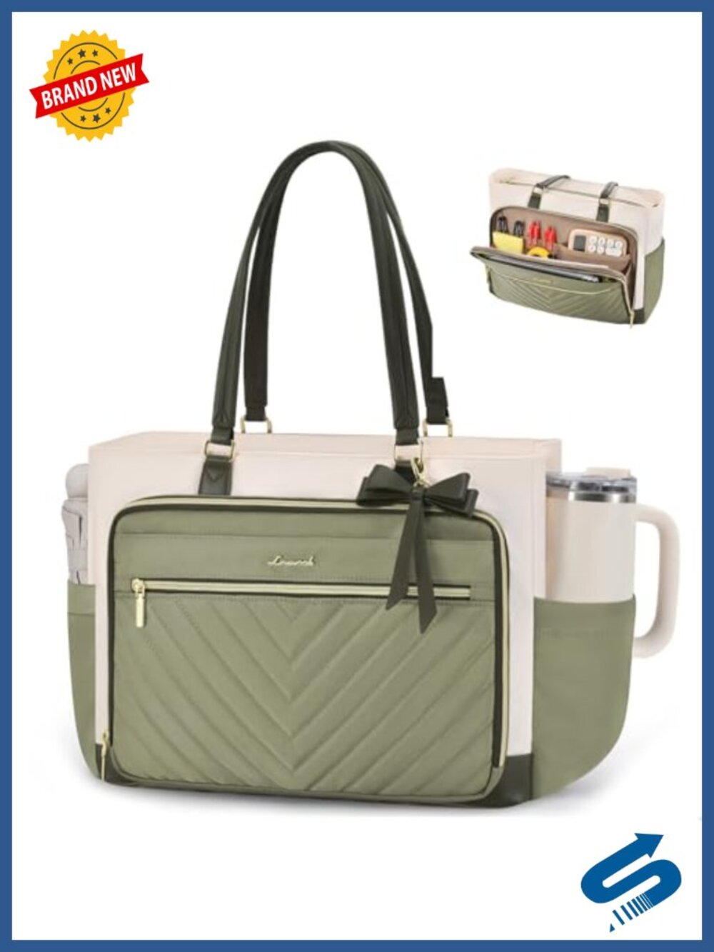 17 Inch Laptop Tote Bag with Cup Holder, Padded Compartment